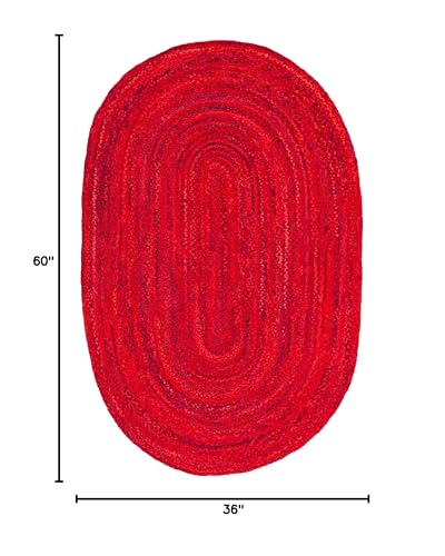 SAFAVIEH Braided Collection Area Rug - 3' x 5' Oval, Red, Handmade Country Farmhouse Reversible Cotton, Ideal for High Traffic Areas in Living Room, Bedroom (BRD452Q) - color: Red, size: 3' x 5' (Oval)