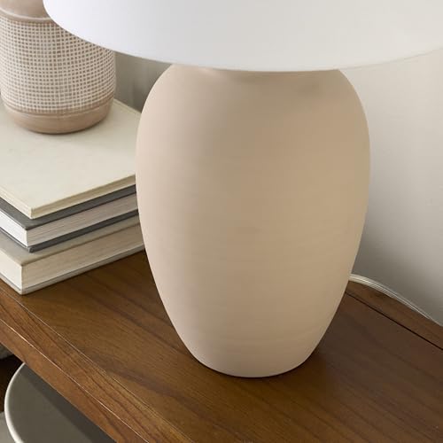 Nourison Home 23" Light Pink Ceramic Jar Table Lamp for Bedroom, Living Room, Dining Office, with White Shade (Pack of 1) - color: Blush Pink, size: 1 Lamp - Drum Shade