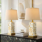 24.25" Mid Century Modern Lamp Set of 2, Vintage Farmhouse Chinoiserie Ceramic Table Lamps, Reflective Gold Leaf Pattern Bedside Lamps for Bedroom Living Room Nightstand, White & Gold - style: Reflective Gold Leaf