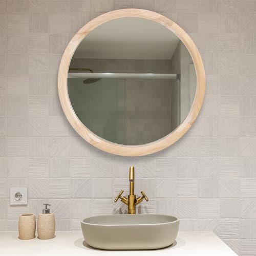 MAGFLERUM 28 Inch Round Wood Mirror - Circle Mirror for Nursery, Boho Style - Wall Decor for Bedroom, Living Room, Hallway (Nature) - color: Nature2, size: 28"L x 28"W