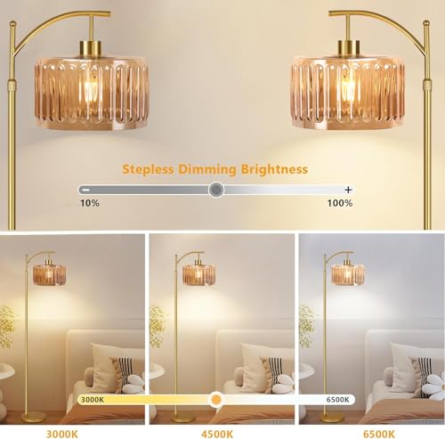 QIYIZM Glass Floor Lamp for Living Room,Bedroom,Gold Dimmable Standing Lamp with Remote,Mid Century Modern Brass Tall Lamp Boho Vintage Retro Floor Lamps Arc Amber Flower Floor Light Lamp Bohemian - size: 24-Floor Lamp