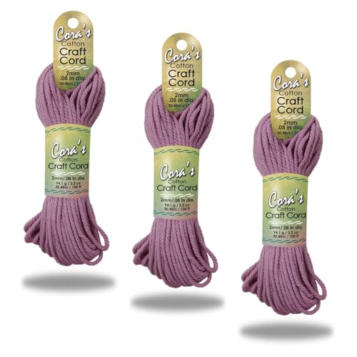 Cora's Cotton Macrame Cord | 2mm x 100ft 3-Pack | Braided Cotton Cord for Macrame | Macrame, DIY Crafts, Plant Hangers, Wall Hanging, Crochet | Durable, Long Lasting, Vibrant (Dusty Mauve) - color: Dusty Mauve