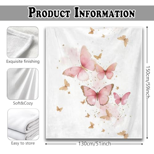 Pink Butterfly Throw Blanket for Couch, Butterfly Room Decor for Girls, Watercolor Butterflies Aesthetic Throw Blanket for Girls Bedroom Living Room Home Decoration, 50x60 Inches - color: Color_9