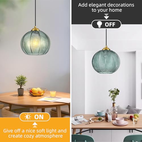Mikeru Mint Glass Pendant Lights Kitchen Island Lighting Single Globe Pendant Light Fixtures Century Modern Kitchen Island Pendant Lighting for Bedroom Living Dining Room Light Fixture（Without Bulb） - color: Mint-1 Light-1PC