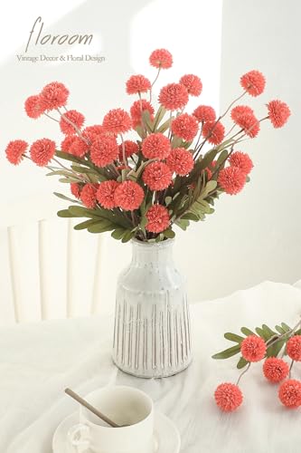 Floroom 5pcs Coral Orange Faux Silk Mums Artificial Flowers, Bulk Fake Small Mini Chrysanthemums with Stems for DIY Wedding Centerpieces Floral Arrangements Vase Fillers Home Decorations - color: Coral Orange, size: 5pcs