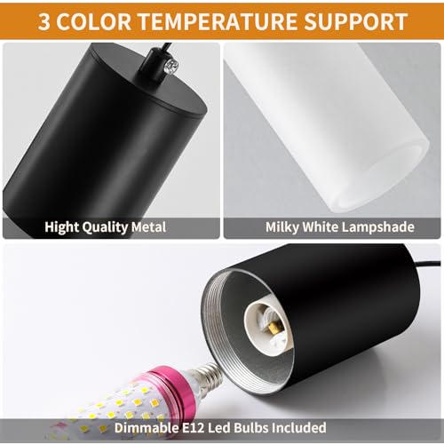 Cluster Black Pendant Lighting Fixture 3-Light Modern Hanging Dining Table Light with Milky White Lampshade LED Pendant Lights for Kitchen Island Dining Room Adjustable Height, 3000K-6000K - color: Black, size: 3-Light 1-Pack