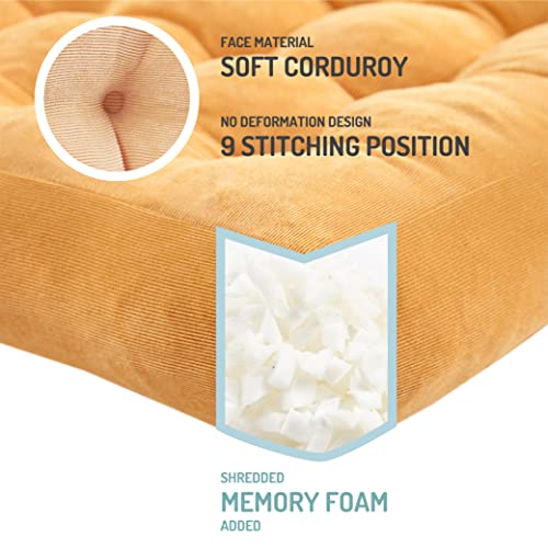 Degrees of Comfort Meditation Floor Pillow Set of 2, Square Large Pillows Seating for Adults, Tufted Corduroy Cushions for Balcony Outdoor Tatami Living Room, Orange Yellow, 22x22 - color: Square | Orange Yellow | 2 Pack, size: 2 Pack