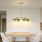 2 Light Green Glass Pendant Light Adjustable Hanging Lamp | Leaf Glass Linear Pendant Light, Adjustable Gold Metal Rod, E26 Socket For Kitchen Island Dining Room - color: Green, 2 Light