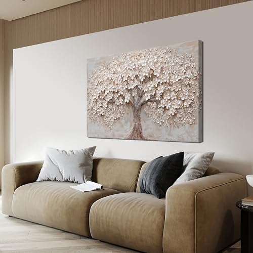 Canvas Wall Art Decor Prints Modern Botanical Wall Art Pictures for Living Room Tree of Life Wall Art Decor White Flower Wall Art Prints Canvas Art Wall Decor Artwork for Walls Bedroom Office Decor 24" X 36" - color: White Browm, size: 36"L x 24"W