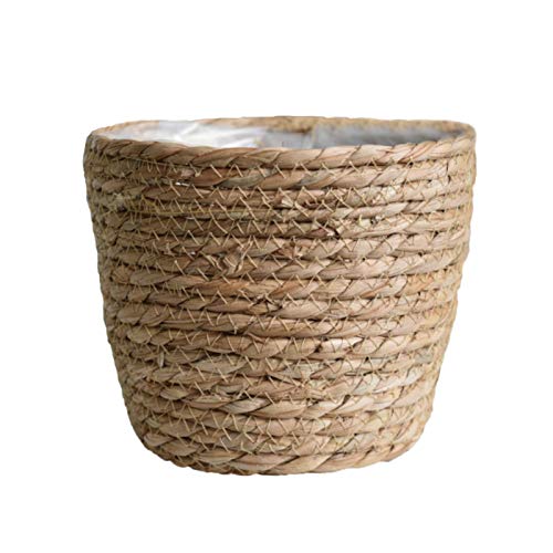 Seagrass Basket Planter, Flower Pot Cover, Storage Basket, Plant Container, Hand Woven, Plastic Liner, Beige, 7 Inch, Indoor/Outdoor
