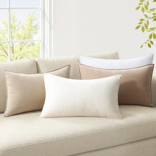 Pack of 4,Decorative Linen Soild Throw Pillow Covers Soft Accent Cushion Case Boho Farmhouse Neutral Pillowcase for Couch Sofa Bedroom Living Room Home Decor 12 x 20 Inch Brown - color: Neutral, size: 20" x 12" (Pack of 4)
