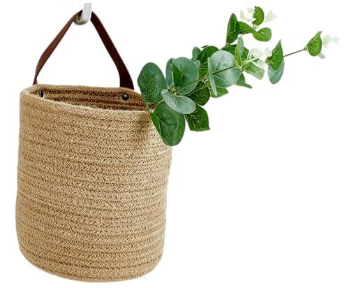 2pack Small Hanging Basket-Cotton Rope Wall Basket with Handle, Hanging Storage Baskets, Shelf Baskets Storage Bin Closet Organizer - 6.3" x 7", Woven Plant Basket (Jute) - color: Jute