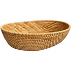 Large 14inch Oval Rattan Fruit Serving Basket,Wicker High Wall Fruit Vegetable Serving Basket Bowl,Large Rattan Dining Table Bowl for Various Things,Bread,Snack,Odds and Ends,Natural Brown - color: Brown(14.2"x11.5"x3.5")