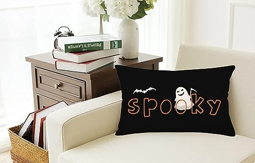 Halloween Pillow Covers 12x20 Inch Lovely Ghost Spooky Bat Farmhouse Decoration Throw Waist Pillow Cases Black Halloween Holiday Decoration Cushion Cover for Sofa Couch - color: A Spooky