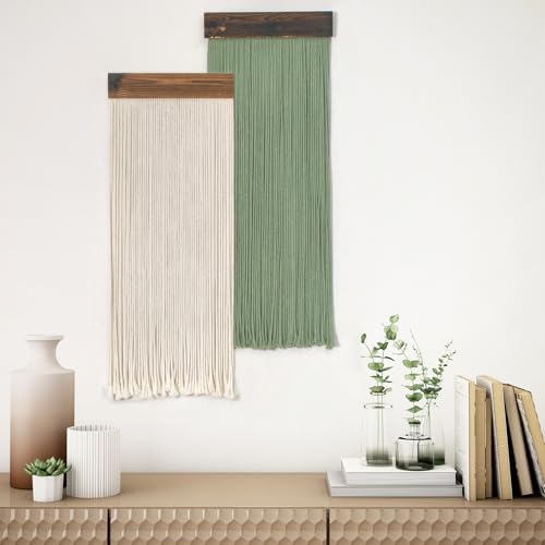 SCECALA Boho Green Macrame Wall Hanging - Set of 2, Handmade Bohemian Macrame Tapestry, Sage Green & White Yarn Decor for Living Room Bedroom, 30.7x11.8 inch - color: Sage Green and White