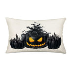 Halloween Pumpkin Pillow Covers Cotton Linen Jack-o-Lantern with Bat Magical Fire Throw Case Decorative Cushion Cover 12''x20'' Black Evil Wicked Waist Pillowcases (E-450) - color: Black Jack-o-lantern