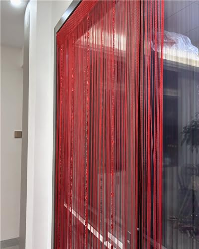 ave split 100cmX200cm Decorative Door String Curtain Beads Wall Panel Fringe Window Room Divider Blind for Wedding Coffee House Restaurant Parts Door Divider Beads Tassel Screen Decoration (red25) - color: Red