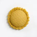 Acrylic Knitted Round Throw Pillow Knitting Bohemian Circular Cushion Pillow with Knit Handmade Pompoms Decorative Ginger Yellow, Diameter 18inches - color: Ginger Yellow