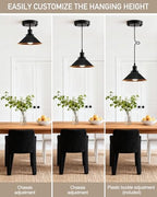 Bailoch 1 Pack Black Battery Operated Pendant Lights, Rechargeable No Wiring Chandelier with Remote，Wireless Battery Powered Hanging Lamp Fixture for Ceiling Kitchen Island Dining Room Hallway Bedroom