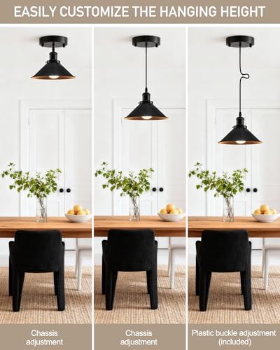 Bailoch 1 Pack Black Battery Operated Pendant Lights, Rechargeable No Wiring Chandelier with Remote，Wireless Battery Powered Hanging Lamp Fixture for Ceiling Kitchen Island Dining Room Hallway Bedroom
