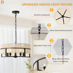 Large Boho Rattan Chandelier,Farmhouse Chandelier for Dining Room Modern Pendant Light Fixture 5-Light Hand Woven Pendant Light Rustic Ceiling - size: 19.5''