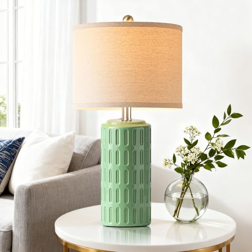 PARTPHONER 23" Farmhouse Modern Ceramic Table Lamp Set of 2 - Sage Green Bedside Lamps for Bedroom & Living Room, Nightstand, Desk, End Table - color: Sage Green