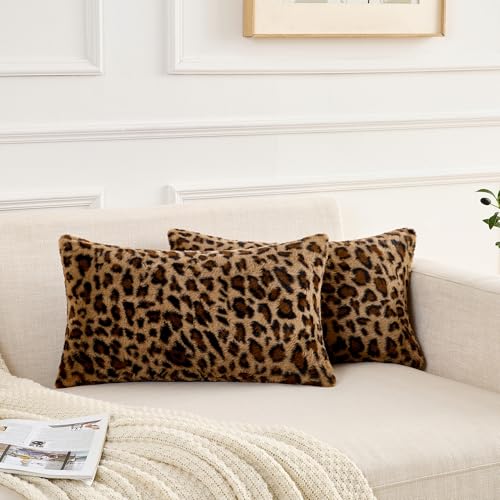 GALMAXS7 Cheetah Pillow Covers 12x20 Faux Fur Throw Pillow Covers Set of 2 Leopard Couch Pillow Covers Fluffy Soft Decorative for Home Living Room Bedroom - color: Cheetah, size: 20" x 12" (Pack of 2)