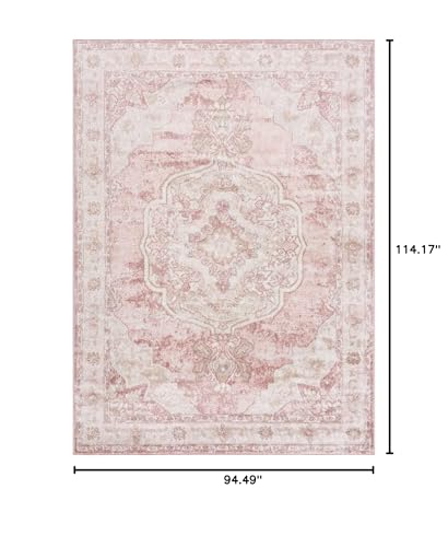 BoutiqueRugs Pink Oriental Traditional 8x10 Large Area Rug Cream Plum Beige Floral Medallion Kandos Great Room Open Concept Master Bedroom Large Dining Room 7'9" x 9'6" Stain Resistant Non-Shedding - color: Cream/Pink/Plum, size: 7'10" x 9'6" (Rectangular