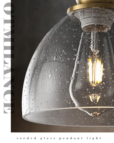 Gold Pendant Lights 2 Pack, 7.5 Inch Seeded Glass Pendant Light, Gold Farmhouse Pendant Light Kitchen Island, Glass Kitchen Pendant Lights for Kitchen Island, Dining Room, Living Room - color: Seeded Glass-Gold+Cord, size: 2-Pack