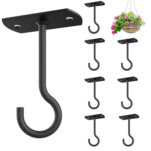 Ceiling Hooks for Hanging Plants 8Pack 4in,Wall Hooks for Plants,Lights,Planters,Lanterns,Hanging Bird Feeders,Wind Chimes,Indoor&Outdoor Decoration Black - color: Black, size: 4In 8Pack