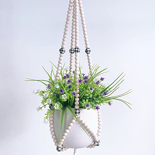 Ochine Macrame Plant Hanger Indoor Hanging Planter Basket Wood Beads Decorative Boho Flower Pot Holder with Round Hooks for Indoor Outdoor Boho Home Decor Handmade Bead Hangers (Not Included Pot) - color: B