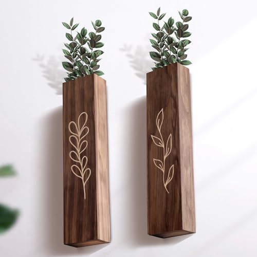 Wood Wall Planter Indoor Wall Decor for Living Room Bedroom, 4 Pack Pocket Vases for Dried Flowers Faux Greenery Plants - size: Medium