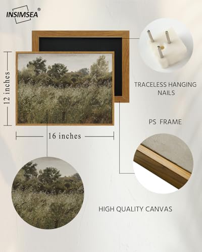 InSimSea Framed Canvas Wall Art Decor, Vintage Natue Landscape Art, Country Wilderness Painting Picture, Retro Decor for Bedroom Living Room, Office, Bathroom, Hallway, Room,12"x16" - color: Grassland, size: 16"L x 12"W
