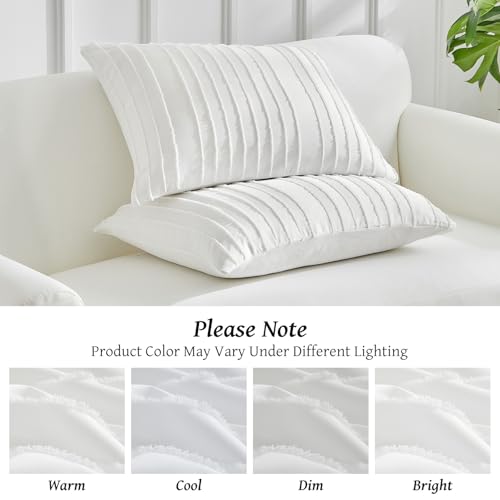 WARMDERN White Striped Pillow Covers Queen Pillow Cases Soft Microfiber Stripe Pillow Cases Set of 2 Boho Tufted Stripes Textured Pillowcase with Envelope Closure(White, Queen, 20x30 Inches) - color: White-striped, size: 20" x 30" (Pack of 2)
