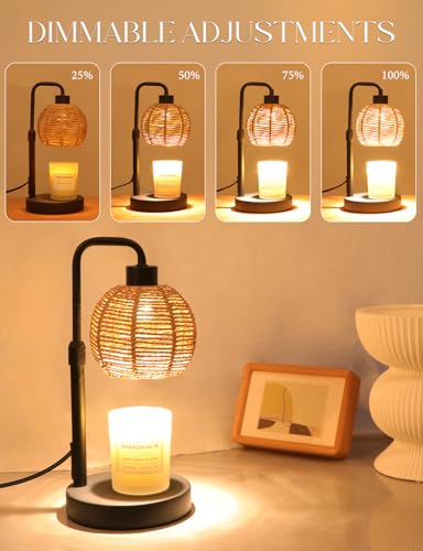 Candle Warmer Lamp with Timer Dimmable, Natural Weaving Boho Electric Candle Lamp, Wax Warmer Lamp for Mothers Day Gifts for Mom, House Warming Gifts New Home Decor