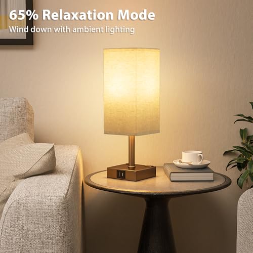 aooshine Brown Base Touch Lamps Set of 2 - Nightstand Lamp with USB-C + A Charge Ports & AC Outlets, 3-Way Dimmable Bedside Lamp, Small Table Lamp Light for Bedroom (Bulb Included) - color: Brown