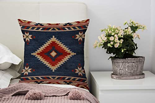 Nphuriy Vintage Southwest Throw Pillow Case Cotton Linen Cushion Cover Square Standard Home Decorative Blue Red 16 x 16 Inch - color: Multi 45