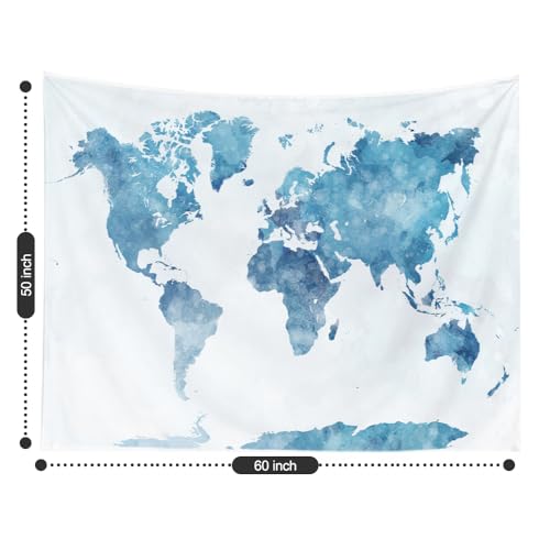CAPSCEOLL Tapestry World Map Tapestry Kids Treasure World Map Tapestries Blue Tapestries Wall Hanging 60X50 Inches - color: Blue White, size: 60"L x 50"W