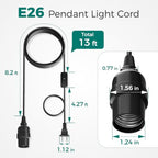 DiCUNO Extension Hanging Lantern Cord Cable, E26 Pendant Light Lamp Socket, On-Off Switch Close to Polarized Plug, 13 Feet, Medium Base for Grow, Plant, Ceiling Lights Fixture, Black, 1 Pack - style: 13ft - Black