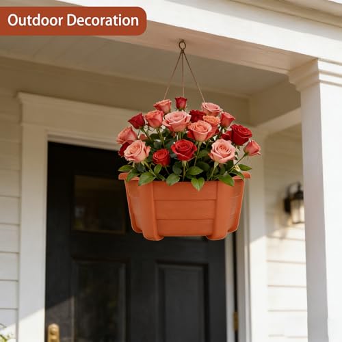 summer flower 3 Pack Hanging Planters for Railing, 9.84 Inch Plastic Window Box with Drain Hole Plug, Indoor Outdoor Flower Pots for Balcony Fence Garden Decor (Red) - color: Red