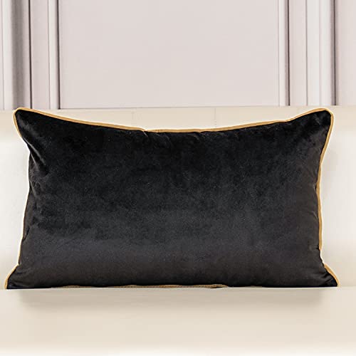 Aeckself European Floral Pillow Cover 12x20 Inch, Luxury Velvet Embroidered Decorative Lumbar Throw Pillow Cover for Couch Bedroom Living Room, Black and Gold - color: Black Gold, size: 20" x 12" (Pack of 1)