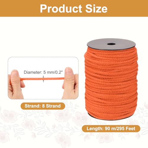 MECCANIXITY Macrame Cord 5mm x 295 ft Handmade Natural Cotton Rope, 8 Strand Twisted Braided Rope Cord for Plant Hanger Wall Hanging Dream Catcher Crafts Home Decoration, Orange - color: Orange