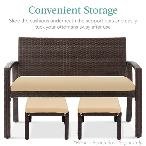Best Choice Products Set of 2 Wicker Ottomans, Multipurpose Outdoor Furniture for Patio, Backyard, Additional Seating, Footrest, Side Table w/Removable Cushions, Steel Frame - Brown/Tan - color: Brown/Tan
