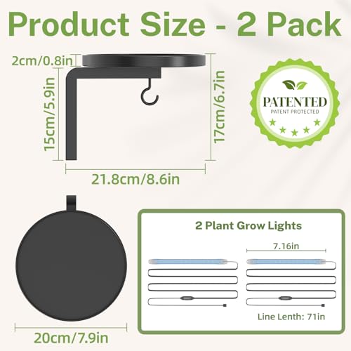 iDavosic.ly Wall Plant Holder with Grow Lights Set of 2 for Indoor Outdoor, Metal Hanger with 2 Hooks, Floating Flower Display Stand for Window, Space Saving & Easy to Assemble (Pots Not Included) - color: Black with 2 Lights, size: 2 Pack