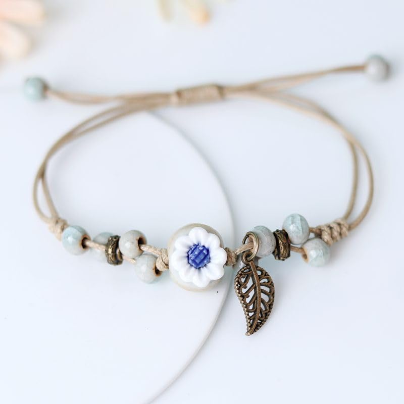 Handmade Green Boho Bracelets for Women, Bohemian Ceramic Beads Bracelets for Friends, Trendy Porcelain Stone Beaded Bracelets for Sisters - color: blue
