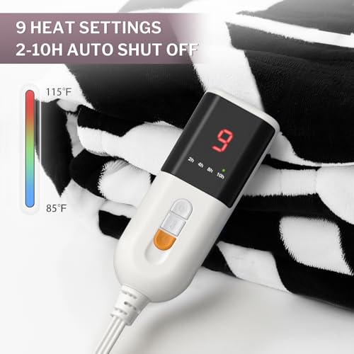 VENTIMI Electric Heated Blanket Full Size, 72" x 84" Heated Blanket with 9 Heat Levels & 2 to 10 Hours Auto Off, Fast Heating Blankets with ETL & FCC Certification, Black - color: Black, size: Full