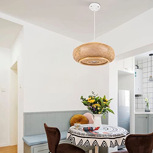 Bamboo Pendant Light 3 Light Handmade Woven Hanging Ceiling Light Wicker Rattan Hanging Lights Fixture for Bedroom, Kitchen Island
