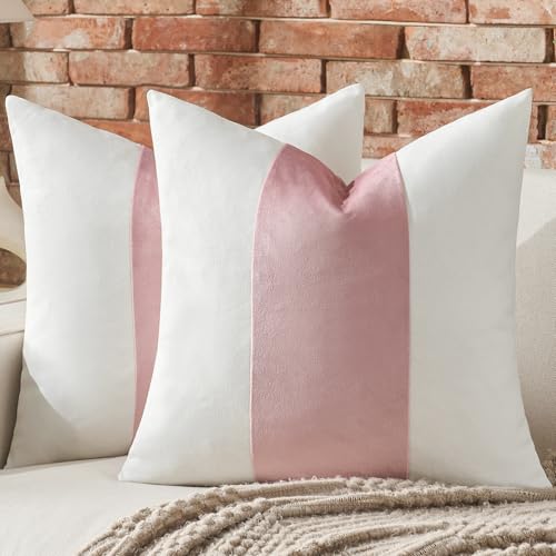 AmHoo Pack of 2 Velvet Panel Cotton Pillow Covers Decorative Pillowcase Cushion for Couch Sofa Bedroom 18 x 18-Inch Tickled Pink - color: Tickled Pink, size: 18" x 18" (Pack of 2)