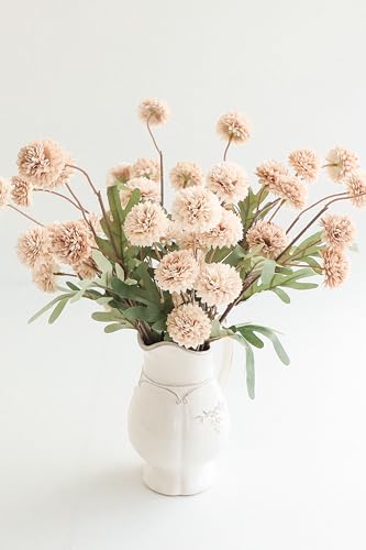 Floroom 6pcs Beige Faux Silk Mums Artificial Flowers, Bulk Fake Small Mini Chrysanthemums with Stems for DIY Champagne Wedding Centerpieces Floral Arrangements Vase Fillers Home Decorations - color: Beige, size: 6pcs