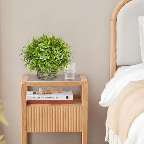 Hollyone Artificial Boxwood Plant in Woven Pot 9” Fake Potted Plants Topiary Boxwood Greenery Arrangement Centerpiece Faux Plants for Home Indoor Outdoor Farmhouse Office Desk Centerpiece Shelf Decor